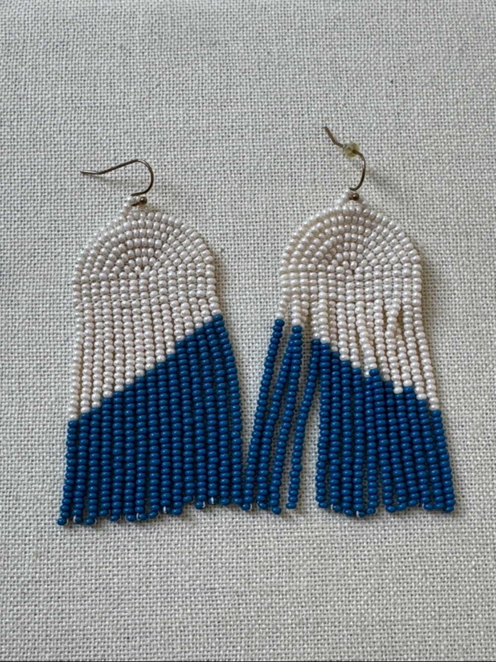 Noonday Collection Blue and White Beaded Fringe Earrings